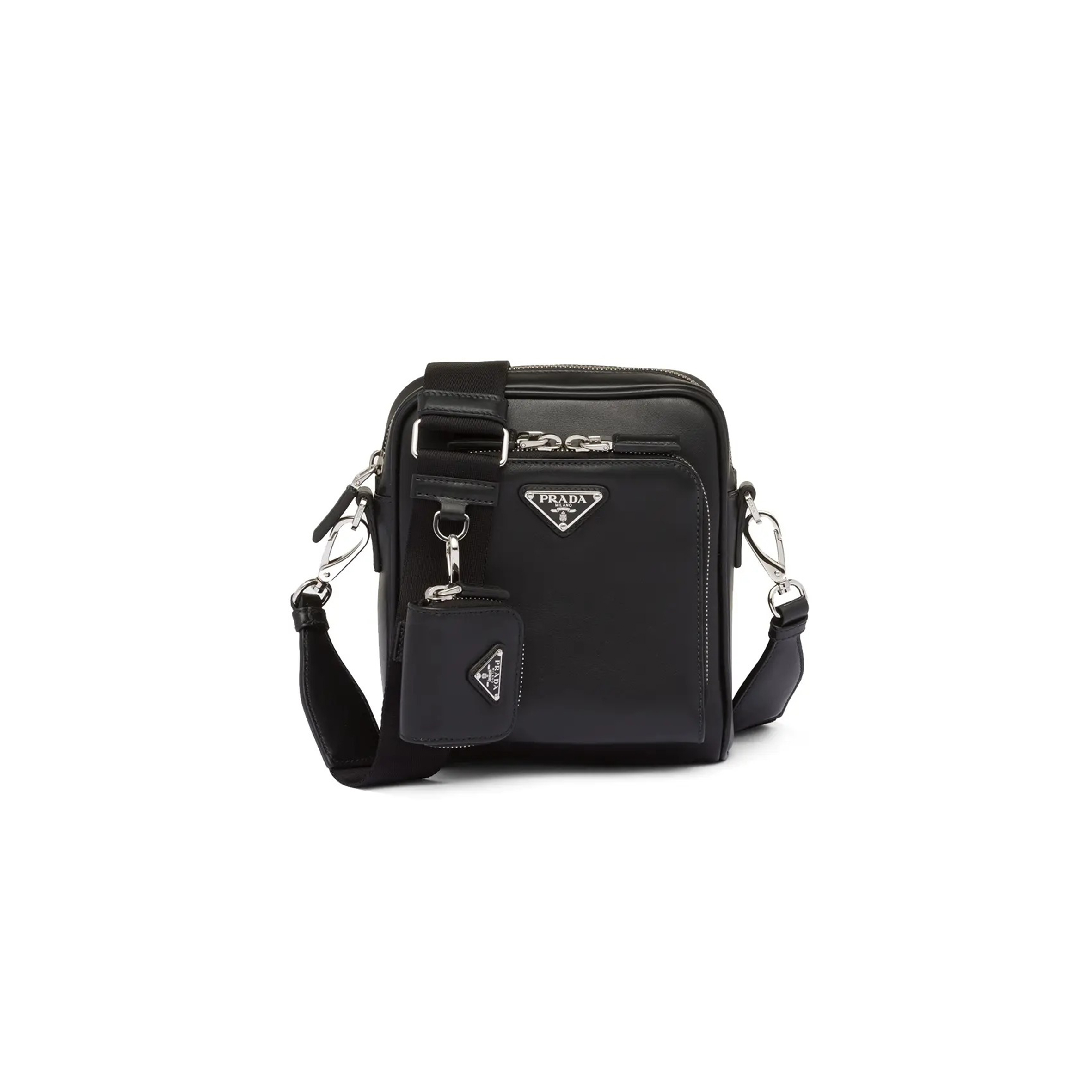 PRADA SMALL LEATHER CROSSBODY BAG WITH FRONT POCKET 2VH168 (18.5*16*5cm)